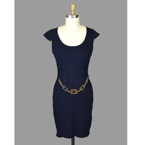 MILLY NAVY CABLE KNIT CHAIN SWEATER DRESS - Picture 1 of 9